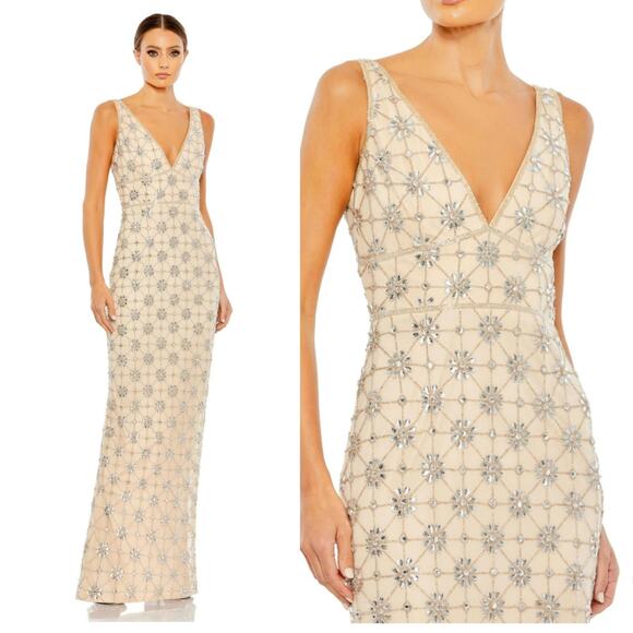 Mac Duggal 93744 Formal Beaded Rhinestone Long Nude Evening Gown Dress 20 - Picture 1 of 9